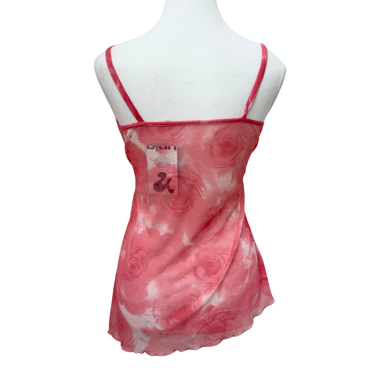Pink Floral Asymmetrical Mesh Cami