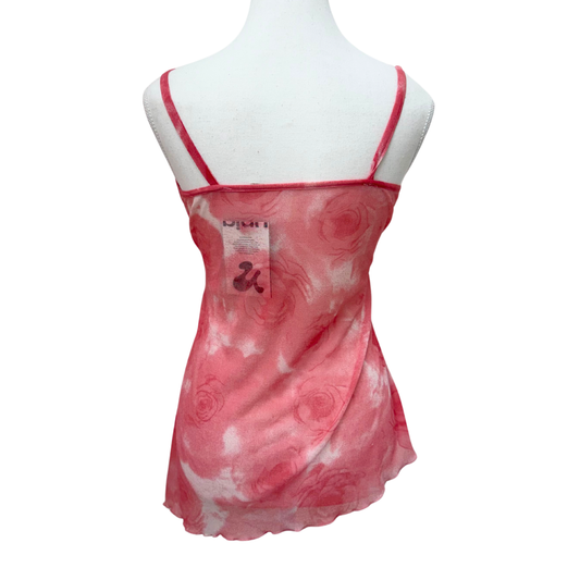 Pink Floral Asymmetrical Mesh Cami