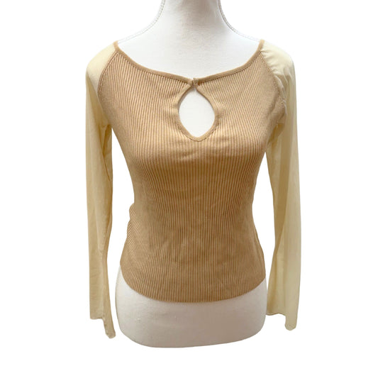 List Beige Knitted Mesh Long Sleeve Top