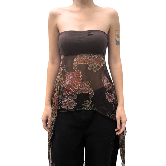 Cristinaeffe Brown Paisley Mesh Bandeau Top