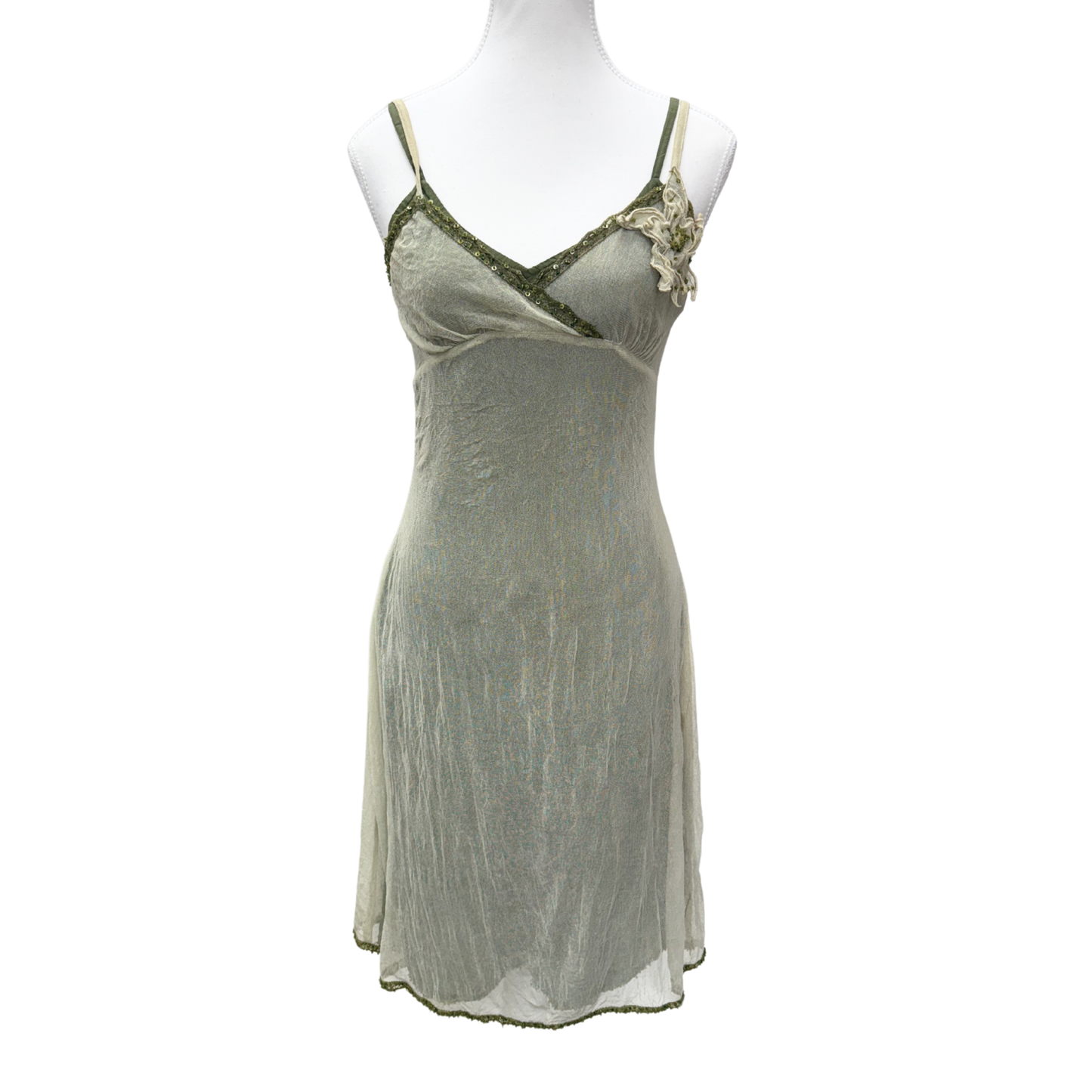 Green Beige Mesh Midi Dress