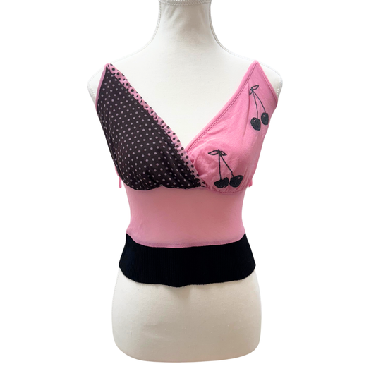 Sasch Pink Cherry Polka Dot Mesh Cami