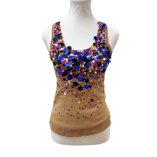 Miss Sixty Tan Sequin Mesh Tank Top