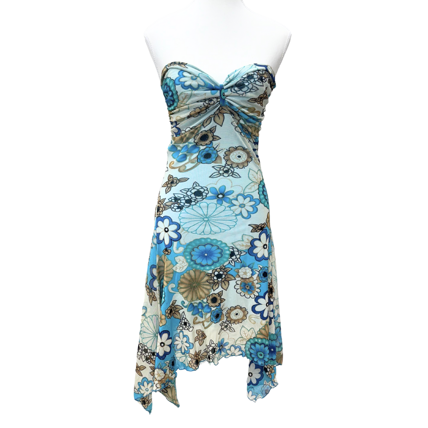 Pinko Blue Floral Strapless Midi Dress