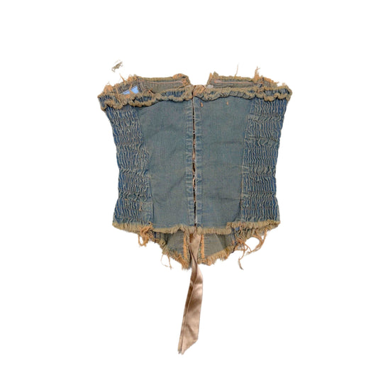 Anima Denim Ruched Lace Up Strapless Top