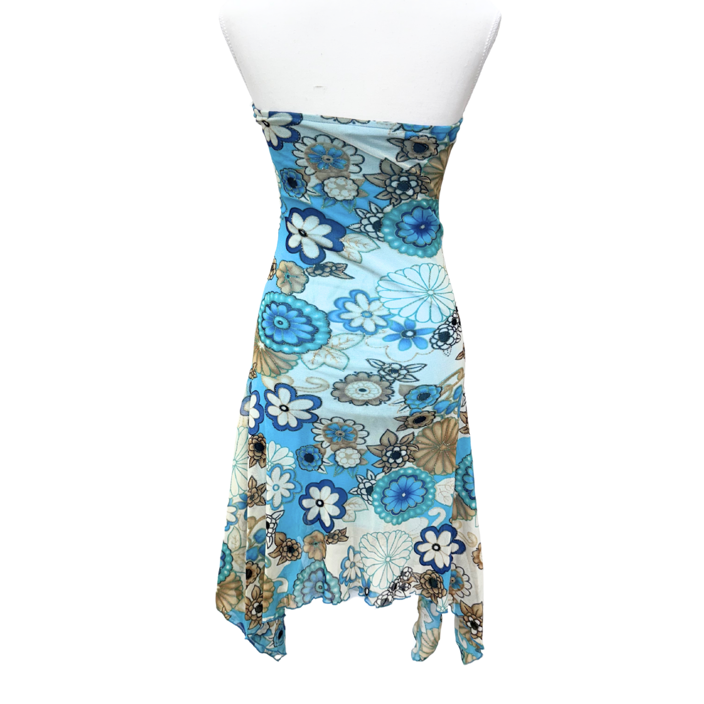 Pinko Blue Floral Strapless Midi Dress