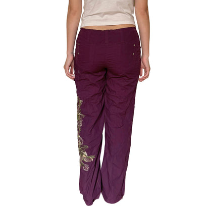 Vintage 2000s Y2k Rave Stretch Purple Floral Embroidered Cargo Pant