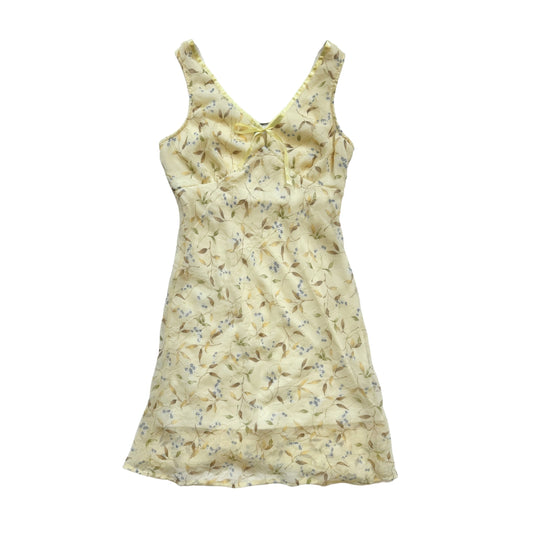 Vintage 2000s Y2k Butter Yellow Floral Midi Dress