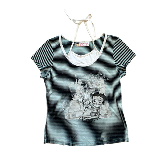 Y2k Betty Boop Blue Striped Graphic Top