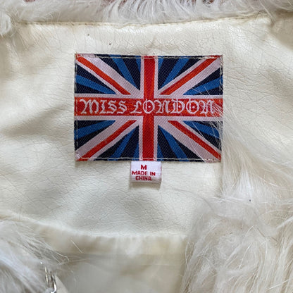 Vintage 2000s Y2k Miss London White Faux Fur Vest