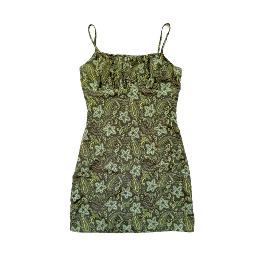 Vintage 2000s Y2k Papaya Green Floral Summer Dress