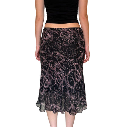 Vintage 2000s Y2k Fashion Ave Black Pink Midi Skirt