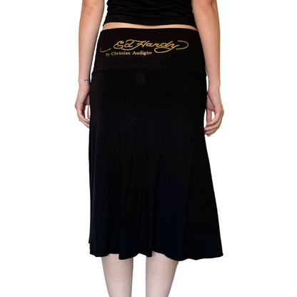 Vintage 2000s Y2k Ed Hardy Bedazzled Black Midi Skirt