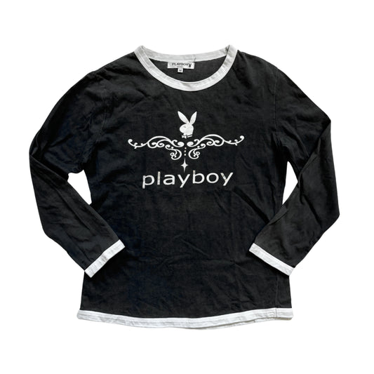 Vintage 2000s Y2k Playboy Gray Graphic Long Sleeve