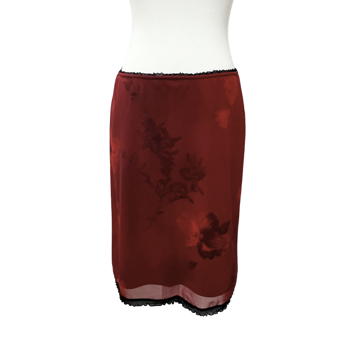 Helline Red Floral Mesh Midi Skirt