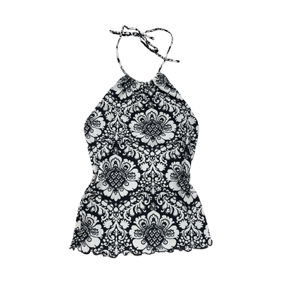 Sirens Black White Floral Halter Top