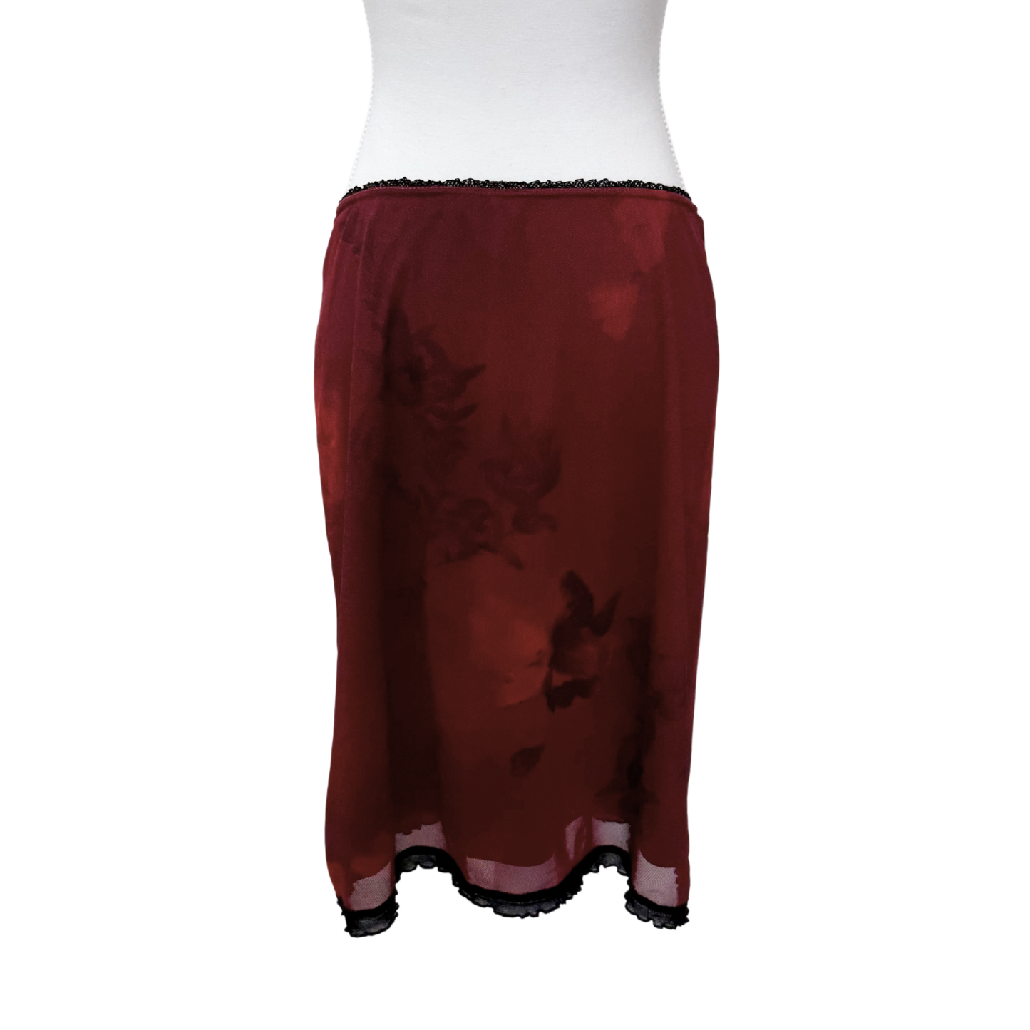 Helline Red Floral Mesh Midi Skirt