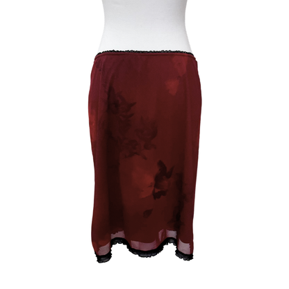 Helline Red Floral Mesh Midi Skirt
