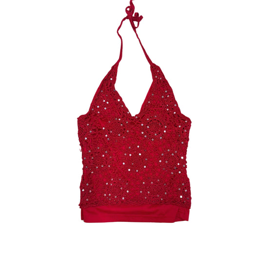 Red Crochet Sequin Halter Top