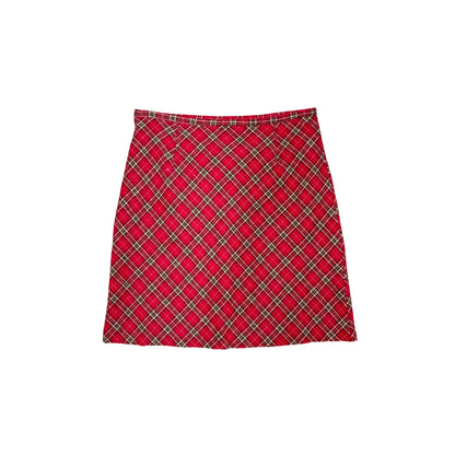 Silver Pearl Red Plaid Midi Skirt