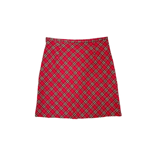 Silver Pearl Red Plaid Midi Skirt