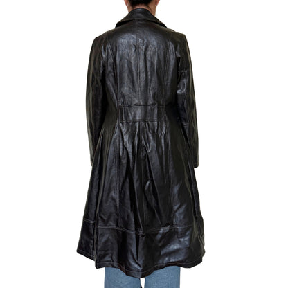 Vintage 2000s Y2k Ashley Black Leather Trench Coat