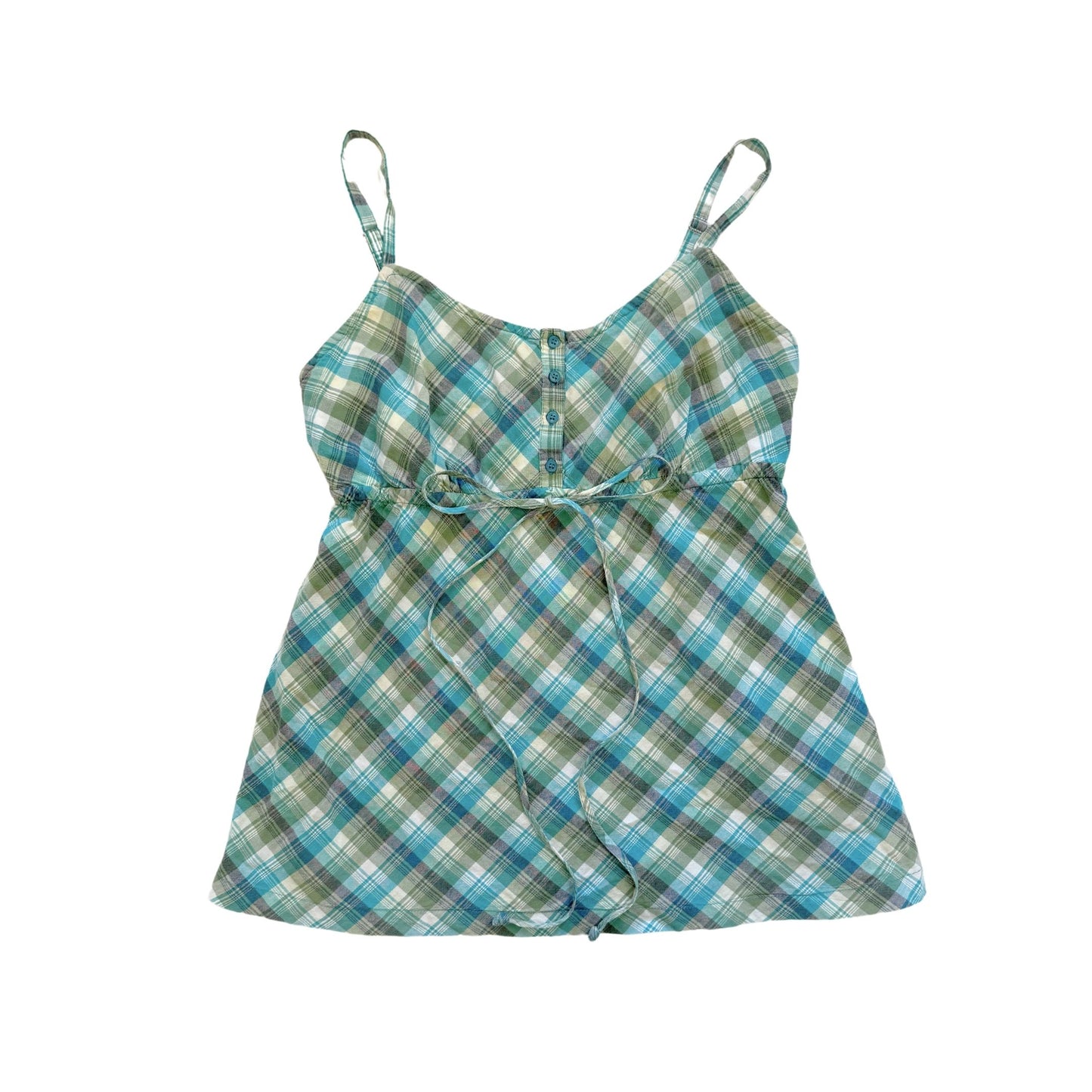 Vintage 2000s Y2k Faded Glory Green Plaid Cami