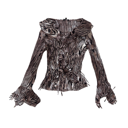 Grege Brown Striped Ruffle Blouse