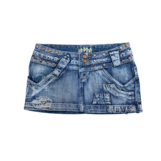 Zzat Studded Denim Mini Skirt