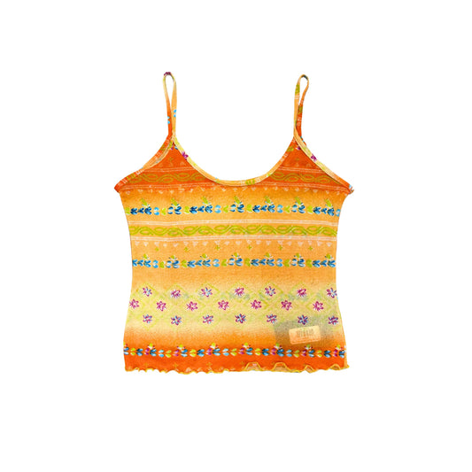 Orange Floral Mesh Tank Top