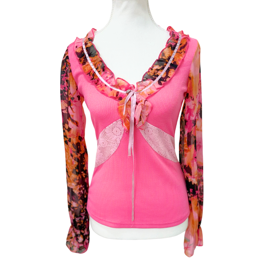 Rosso & Indaco Pink Floral Long Sleeve Top