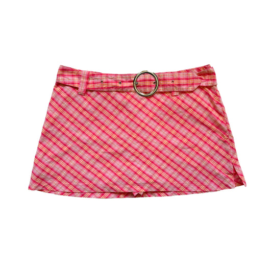 Vintage 2000s Y2k Exact Change Pink Plaid Mini Skirt