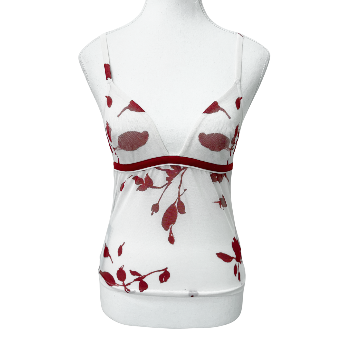 La Perla White Red Floral Mesh Cami