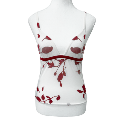 La Perla White Red Floral Mesh Cami