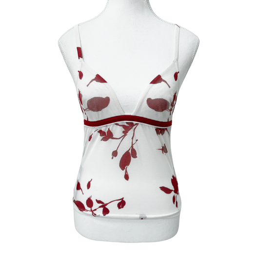 La Perla White Red Floral Mesh Cami