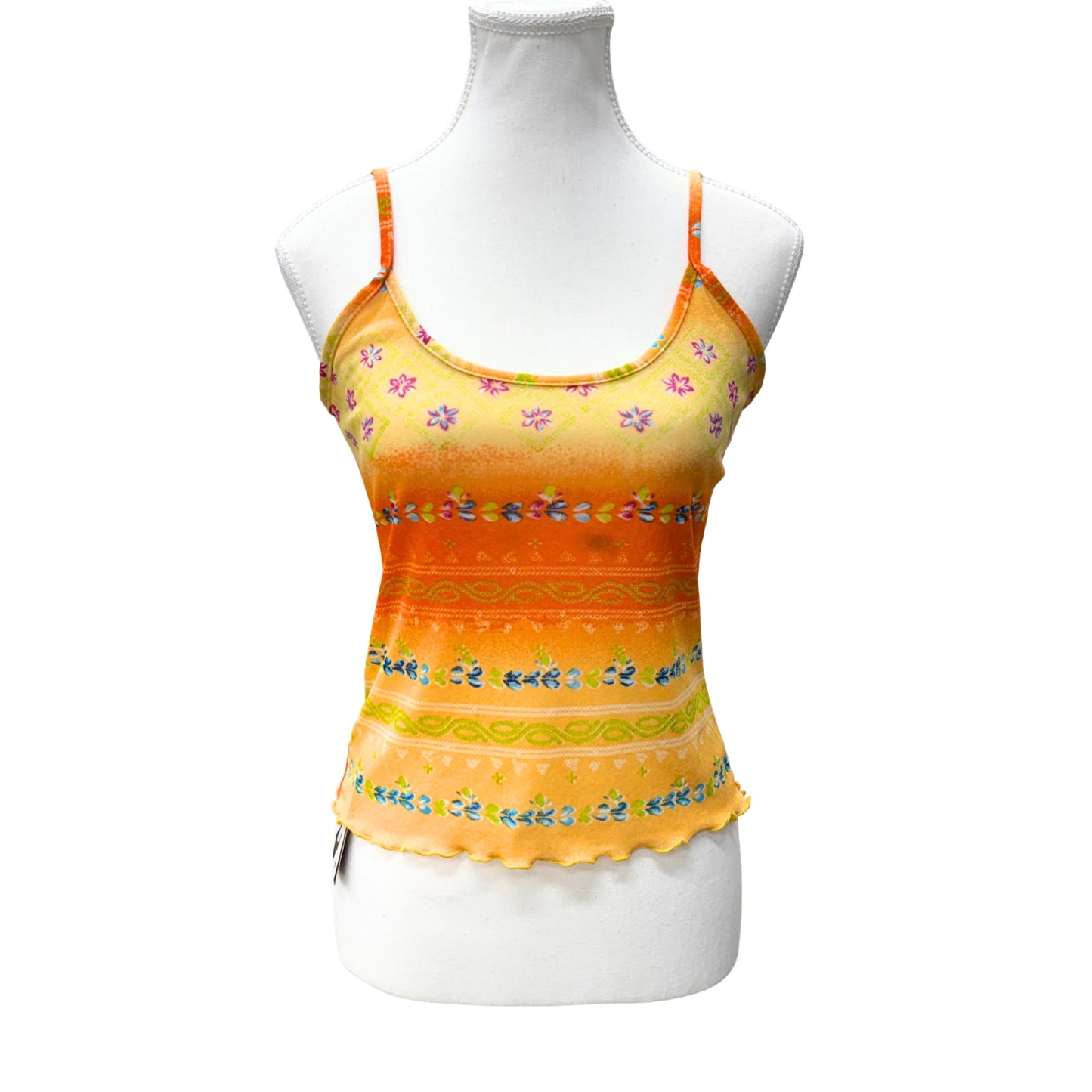 Orange Floral Mesh Tank Top