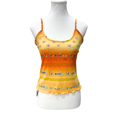 Orange Floral Mesh Tank Top