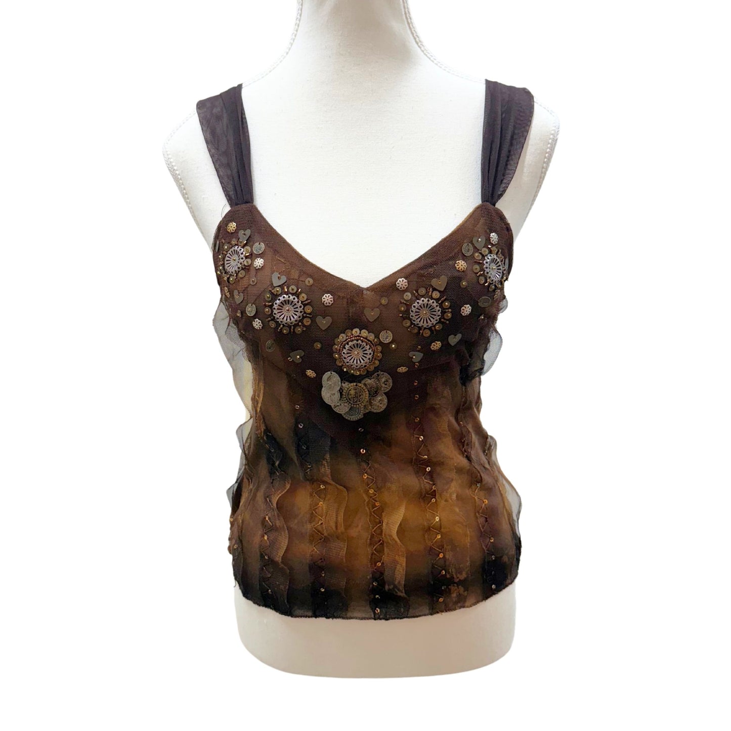 Frime Brown Mesh Sequin Cami