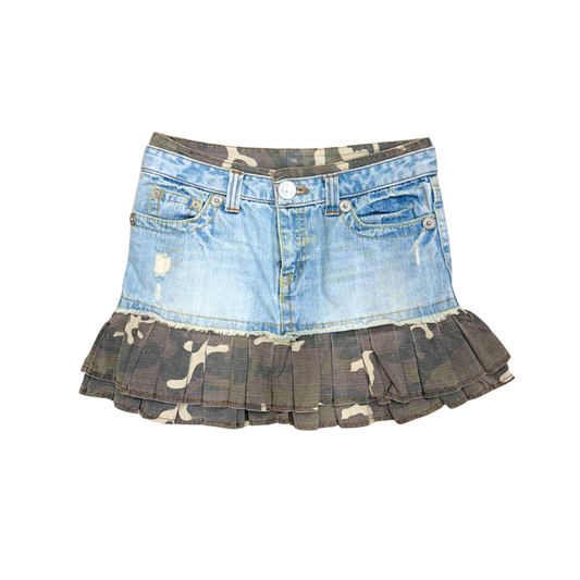 Denim Camo Pleated Mini Skirt