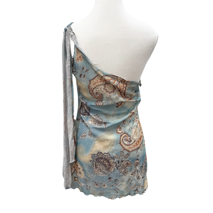 Y.K. Blue Paisley One Shoulder Top