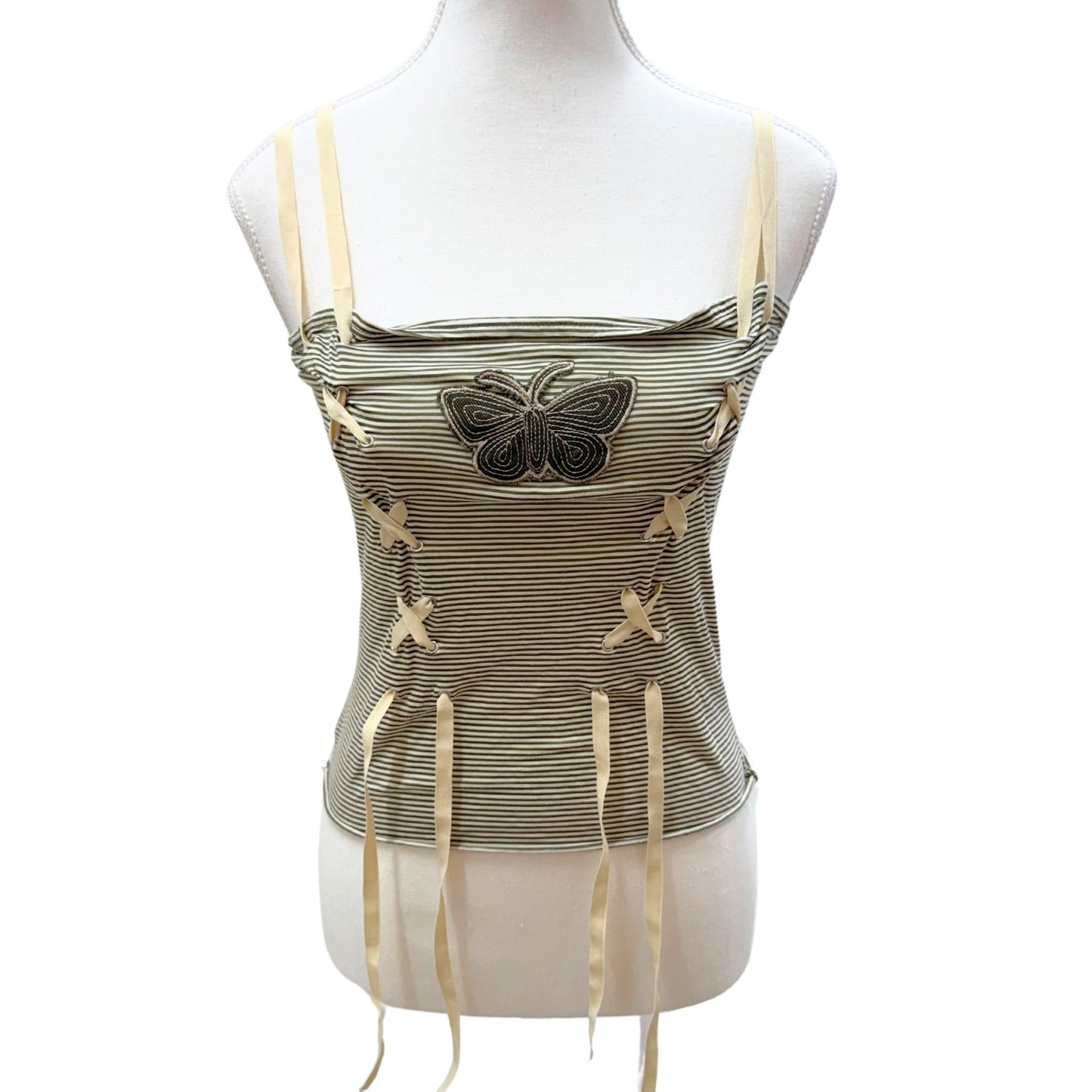 Pop Heart Green Striped Butterfly Cami