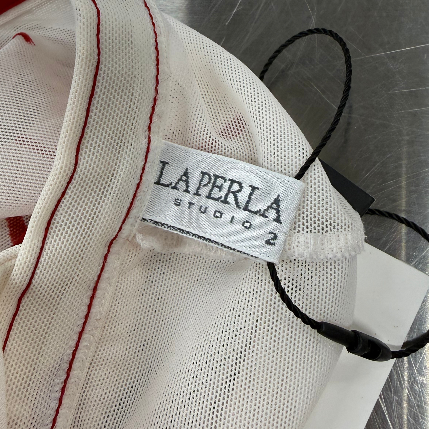 La Perla White Red Floral Mesh Cami