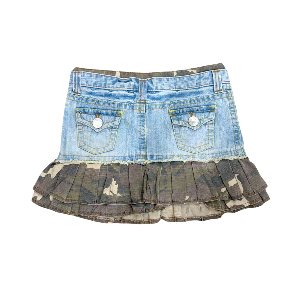 Denim Camo Pleated Mini Skirt