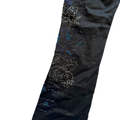 Vintage 2000s Y2k Cache Black Trouser With Beaded Floral Details
