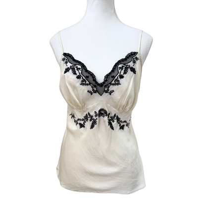 Worthington White 100% Silk Black Lace Cami