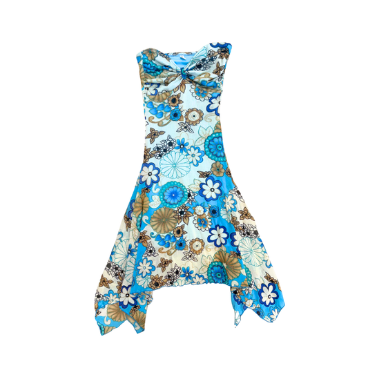 Pinko Blue Floral Strapless Midi Dress