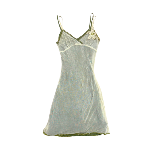 Green Beige Mesh Midi Dress