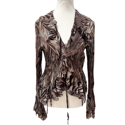 Grege Brown Striped Ruffle Blouse