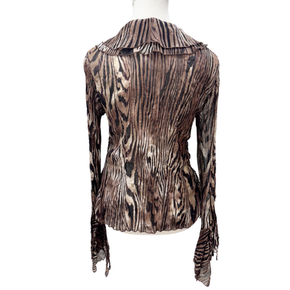 Grege Brown Striped Ruffle Blouse