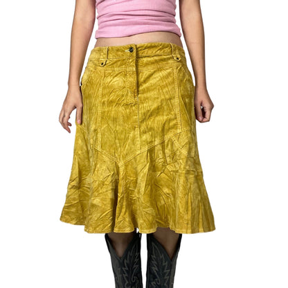 Vintage 2000s Y2k Heine Mustard Corduroy Midi Skirt